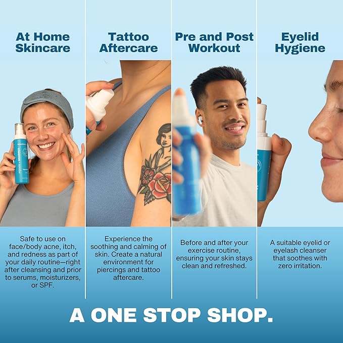Hypochlorous Acid Spray β Eyelid Cleanser, HOCl Face & Skin Mist for Acne, Eczema & Irritation β Multi-Purpose Skin Repair β Post-Workout, Scalp & Sensitive Skin, Travel Size - 2 oz