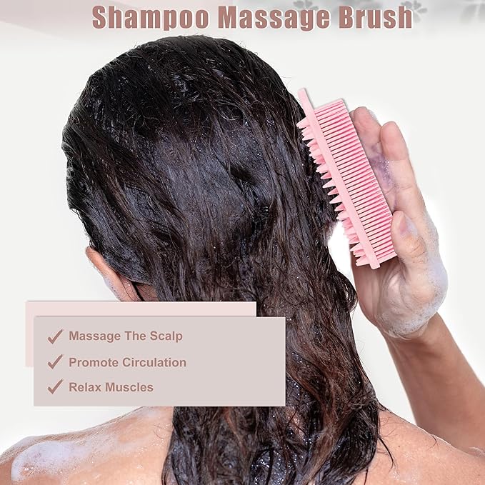 VOCOSTE Silicone Body Scrubber, 2 in 1 Body Brush Hair Scalp Massager, Soft Body Scrubbers for Use in Shower, Lathers Well Exfoliating Body Scrubber for All Skin Types, Pink