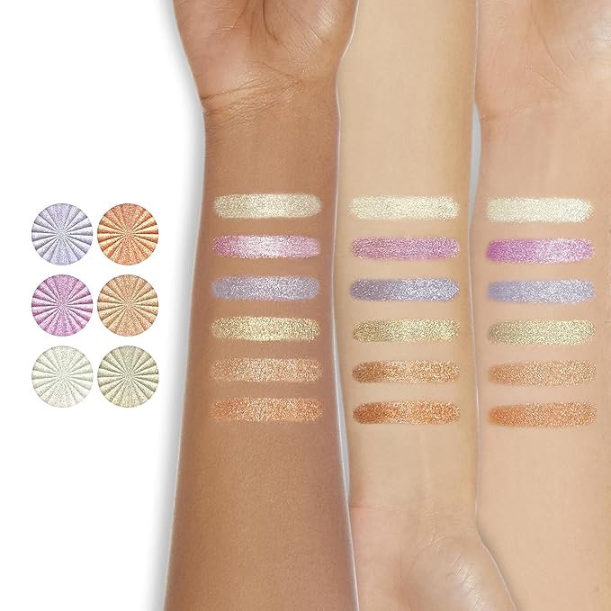 6-Color Face Cheek Highlighter Makeup Palette - Shimmer Glitter Iridescent Holographic Eyeshadow - Purple Rainbow Glitter Highlighter Makeup Highlight & Contour