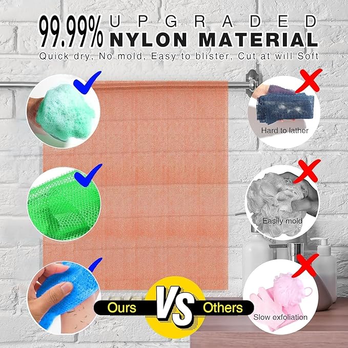 3 Pieces African Bath Sponge African Net Long Net Bath Sponge Exfoliating Shower Body Scrubber Back Scrubber Skin Smoother,Great for Daily Use (Pale Purple, Blue, Green)