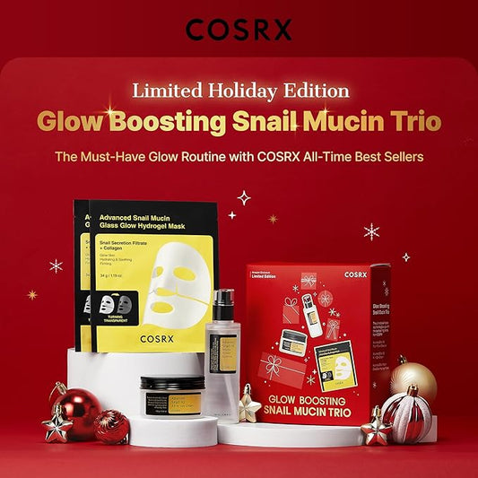 COSRX Snail Mucin Limited Holiday Gift Set with Snail Mucin Repairing Serum, Moisturizer & Collagen Face Mask, Korean Skin Care Set, Stocking stuffers, Gifts for Women, Amazon Exclusive