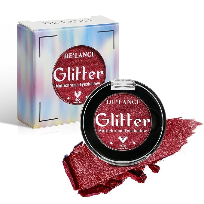 Afflano Single Red Eyeshadow Palette Shimmery, Ultra Pigmented Red Glitter Eyeshadow, Sparkly Duo Chrome Dark Red Makeup Eye Shadow Powder, Multi-Dimensional Eyes Look Goth Christmas Makeup