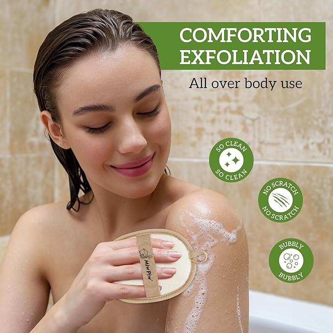 Natural Loofah Exfoliating Body Scrubber (Pack 2), Loofah Bath Sponge, Luffa for Women and Men, 100% Biodegradable Compostable, Dye Free, Zero Waste Eco Friendly Sustainable (4.7" x 6.3" Each)