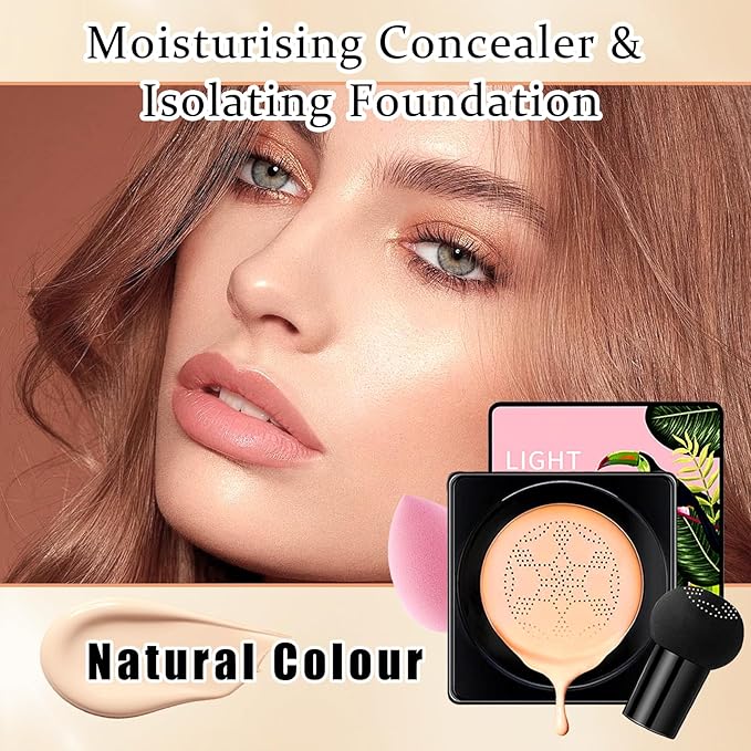 2Pcs Mushroom Head Air Cushion CC Cream Foundation Makeup,Moisturizing BB Cream Face Makeup Liquid Foundation,Long Lasting Full Coverage Concealer for All Skin TypesοΌNaturalοΌE