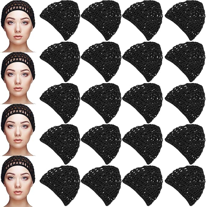 Geyoga 24 Pieces Mesh Crochet Hair Net Rayon Knit Snood Hat Cover Mesh Hair Wrap Thick Short Women Hairnet Snoods Cover Ornament for Sleeping