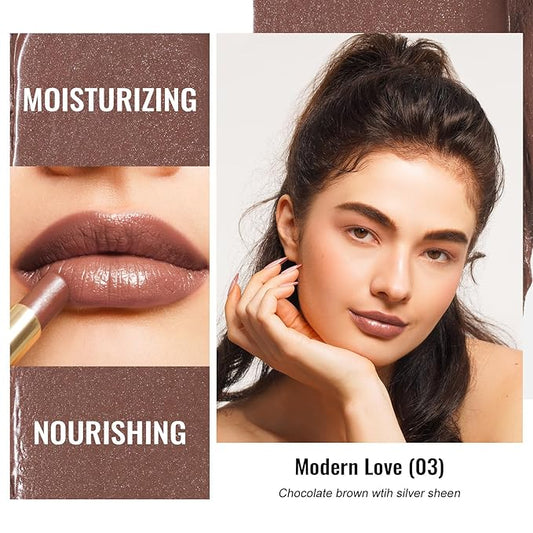 Oulac Moisturizing Shine Brown Red Lipstick for Women - 2 in 1 Glossy Brown Tinted Lip Balm, Hydrating Winter Lipstick for Dry Lips,Shine Juicy Finish Vegan 2.2g/0.07oz (03)