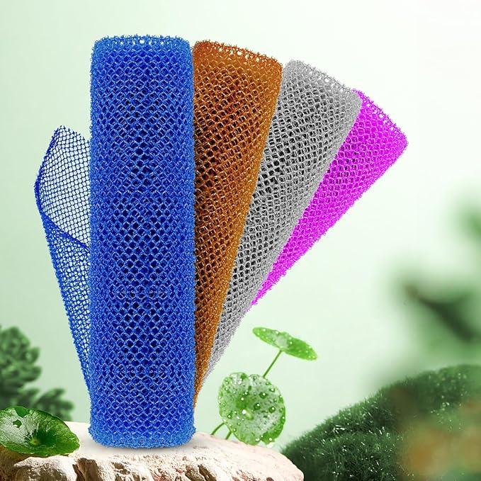 4 Pieces African Net Sponge – Deep Exfoliating Mesh Bath Scrubber for Silky Smooth Skin, Quick Drying & Long-Lasting, Great for Full Body & Back Scrubbing(Brown, Blue, Purple,Grey