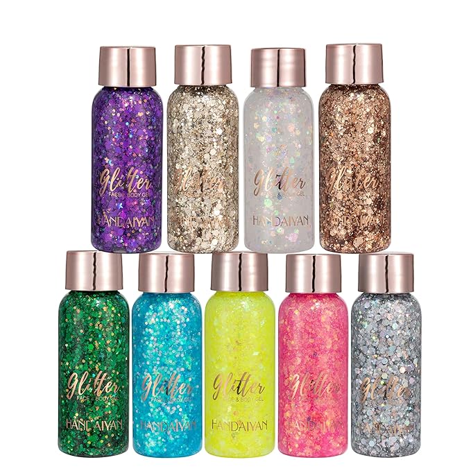 3 Color Glitter Mascara Contour Face Makeup,Body Glitter,Bright,Long-Lasting,Shimmer, for Face and Body Gel Pearlescent Festival Makeup (C, 4.6 Ounce (Pack of 3))