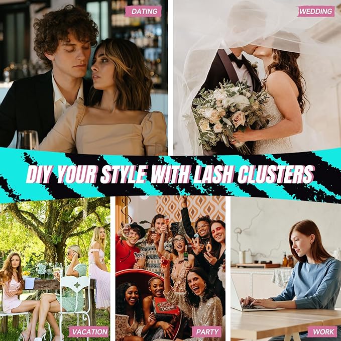 AMZGIRL LASH Midnight DIY Lash Extension Kit, 144 pcs Eyelash Clusters Kit Lash Bond and Seal, Lash Glue Remover and Applicator for Individual False Eyelashes Kit Lash Extensions(D-Mix 8-16mm Kit)