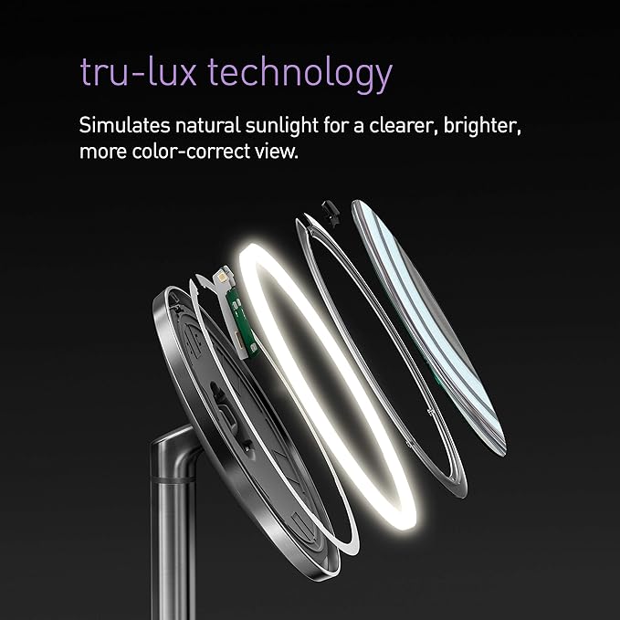 simplehuman Sensor Mirror, 5" Round Rechargeable Mini Travel Makeup Mirror, 10x Magnification, Brushed Stainless Steel