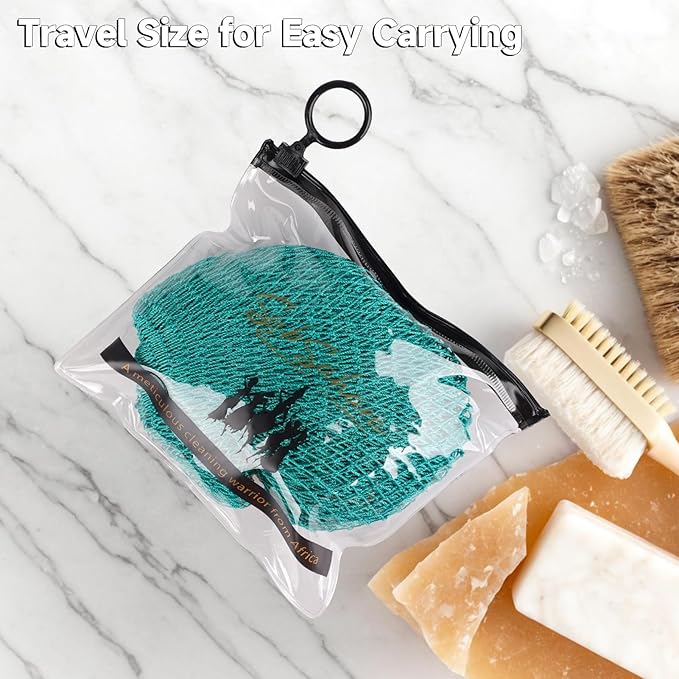 SubSahara Authentic African Net Sponge - 2 Pieces Exfoliating Scrubber for All Skin Types, Bath Sponge for Face & Body, Travel Portable, Durable, Gentle Exfoliation (Dark Blue & Forest Green)