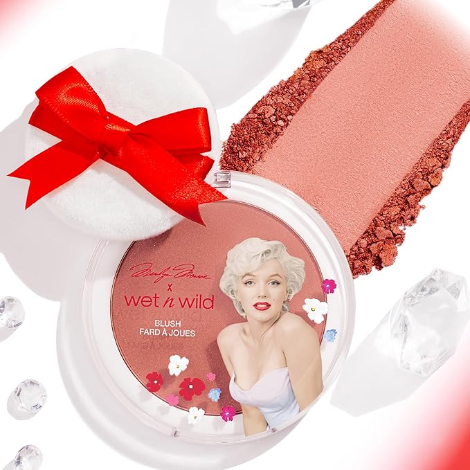 wet n wild Marilyn Monroe Collection Icon Blush β Velvety Pearlescent Powder Blush, Buildable & Blendable Formula Infused with Vitamin E, Includes Sponge Applicator, Cruelty-Free β Rose