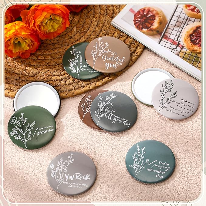 Kigley 50 Pcs Inspirational Compact Mirrors Bulk Mini Portable Pocket Mirrors for Women Motivational Employee Appreciation Gifts for Nurses Students Volunteers on Graduation Party, CNA Week