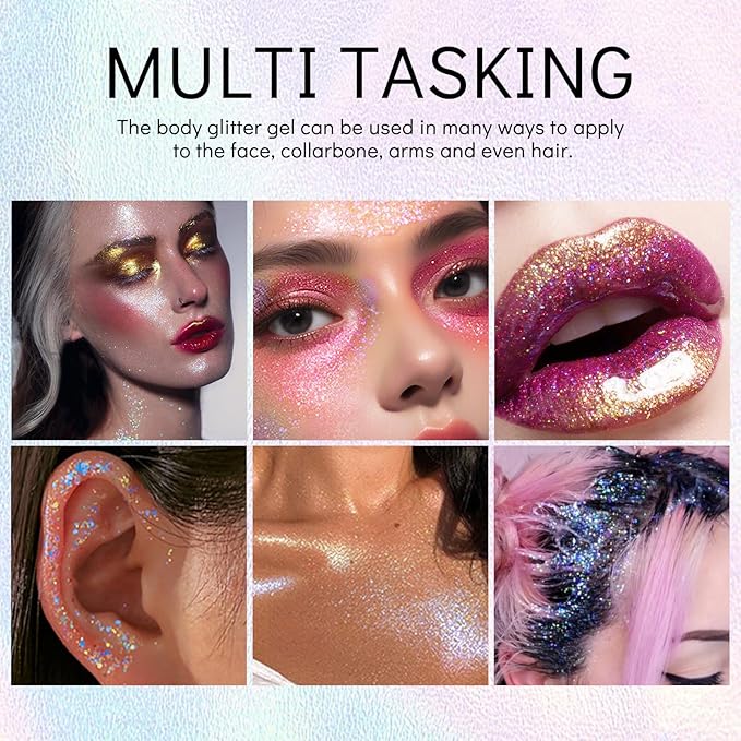 KYDA Roll-on Body Glitter Stick, Chunky Glitter Gel for Face Body Hair, Sparkling Mermaid Chameleon Sequins Paint Jelly, Multiuse Makeup Glitter Gel, Multicolor 04