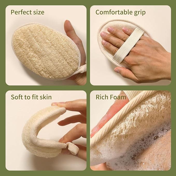 Natural Loofah with Handle(1Pack) Natural Loofah Pad(2Pack)