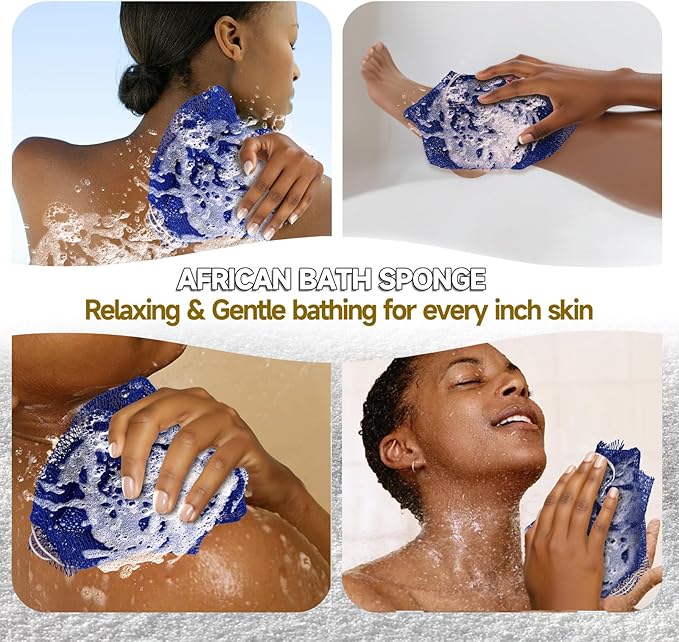 SubSahara Authentic African Net Sponge - 2 Pieces Exfoliating Scrubber for All Skin Types, Bath Sponge for Face & Body, Travel Portable, Durable, Gentle Exfoliation (Dark Blue & Forest Green)