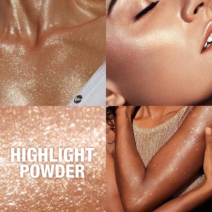 Glitter Body Highlighter Powder Body Shimmer Sparkle Face Highlighter Powder for Face Eyes Body Glow Makeup With sponge head(Purple)