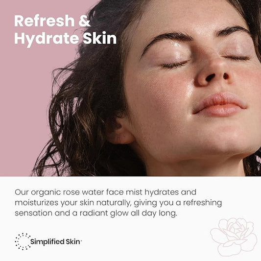 Simplified Skin Rose Water Spray for Face โ Natural Organic Facial Toner โ Hydrating Face & Hair Mist & Makeup Remover โ Alcohol-Free 4 Fl Oz 3-Pack