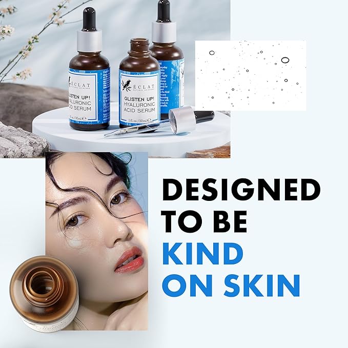 Eclat Skincare Hydrating Hyaluronic Acid Serum for Face β 2.5% Hyaluronic Acid + 3% B5, Green Tea & Jojoba Oil - Moisturizing & Plumping Formula for Smoother Skin - Stocking Stuffers for Women 1 Fl Oz