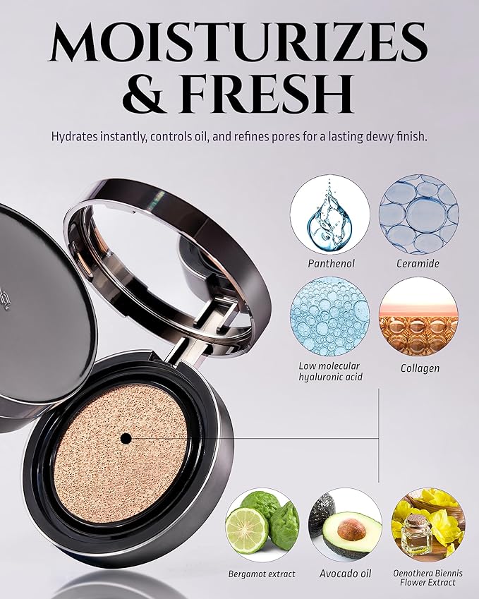 HEVVYMAKEUP H Cushion Semi Matte No.21 Light Begie - Korean Makeup All Day Flawless Coverage Foundation for Neutral Dry Skin - Poreless Airy Weightless Coverage, 0.35oz.
