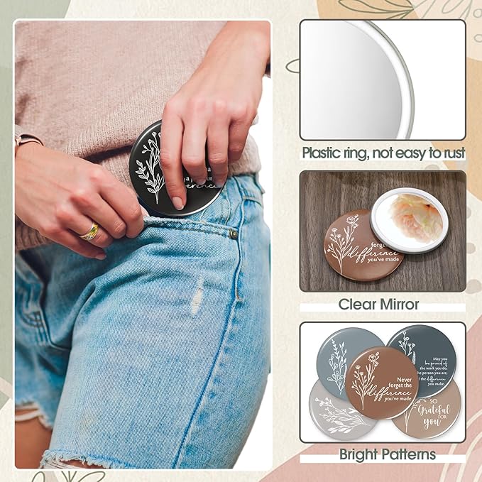 Kigley 50 Pcs Inspirational Compact Mirrors Bulk Mini Portable Pocket Mirrors for Women Motivational Employee Appreciation Gifts for Nurses Students Volunteers on Graduation Party, CNA Week