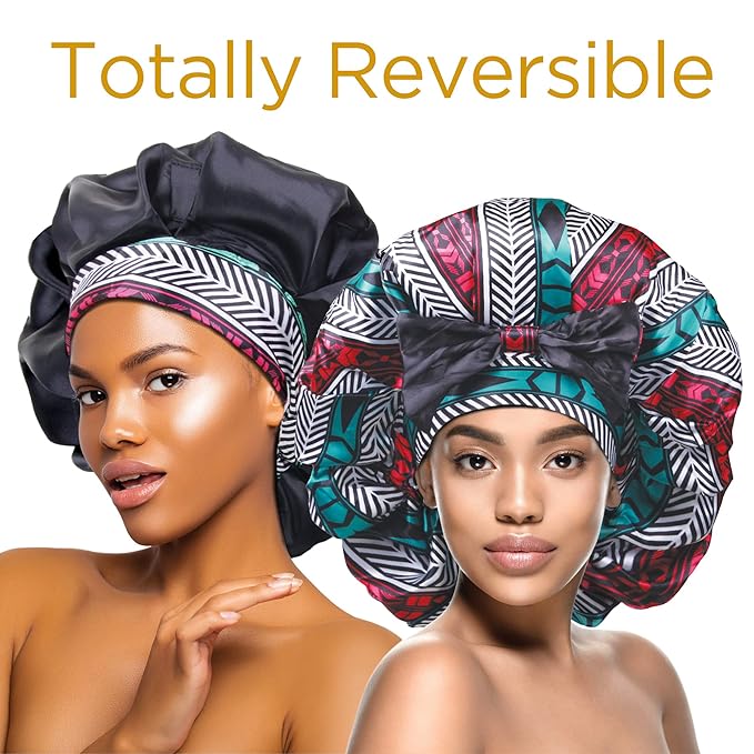 DONNA Jumbo Bow Ribbon Bonnet 1pc Satin Bonnet for Sleeping Removable Reversible Bow Ribbon for Women with Curly Hair, Crochet Hairstyles Silk Hair Accessories Shower Cap Aztec Pattern