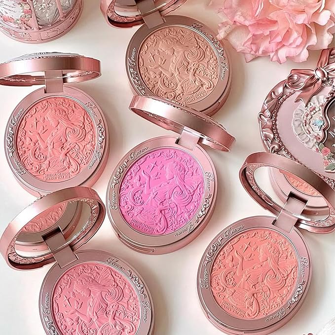 Flower Knows Swan Ballet Embossed Blush,Peach Matte Finish,Buildable & Blendable Powder Blush for cheeks,Natural Flush for All Skin Tones(03 Ballet Fairy,5g)