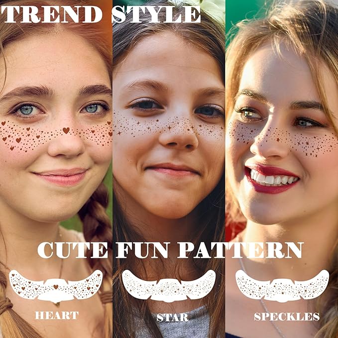 8 Pcs Brown Mixed Shapes Glitter Freckles Face Tattoo, Cute Sparkle Fake Speckles for Women Girls, Freckle Makeup Patches, Face Glow Glitter Party Supplies, Rave Event Festival Accessories for Women