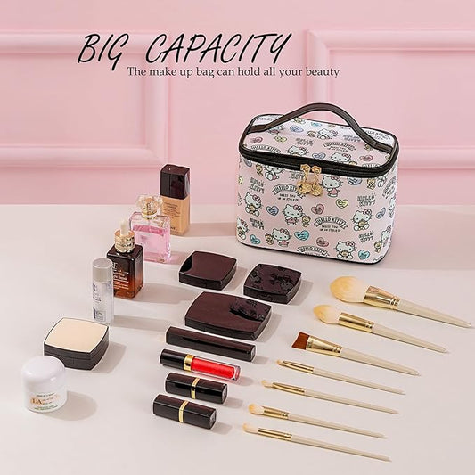 AmBealla Cosmetic Bag Large Makeup Bags Pink Travel Case with Makeup Brush HolderοΌ2PCS Cosmetic Organizer for Women, Toiletry Storage Bag for Skincare & Beauty Tools Sweet Cute for Girls