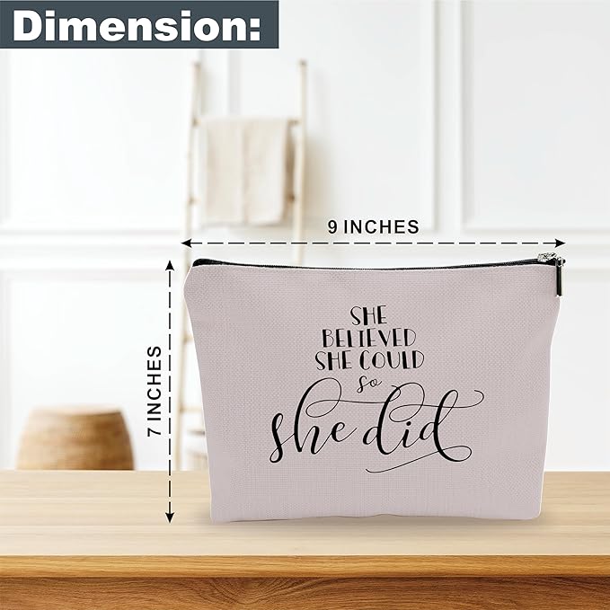 Minimalism Makeup Bag - She Believe She Could So She Did - Quotes Cosmetic Bag, Toiletry Bag Gift For Girls, Teen, Sister, Besties, Personal Care & Accessories(Warm Grey) - A05