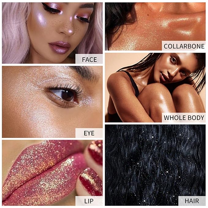 Highlighter Patting Powder, Body Shimmer Highlighter Powder, Brightens Makeup Stick for Face Body Hair Cosmetic #03 Bronze