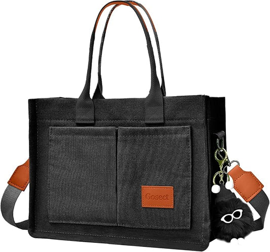 Canvas Tote Bag for Women With Pockets, Laptop Work Crossbody Purses Everything Shoulder Tote Bag Everyday Satchel Handbags