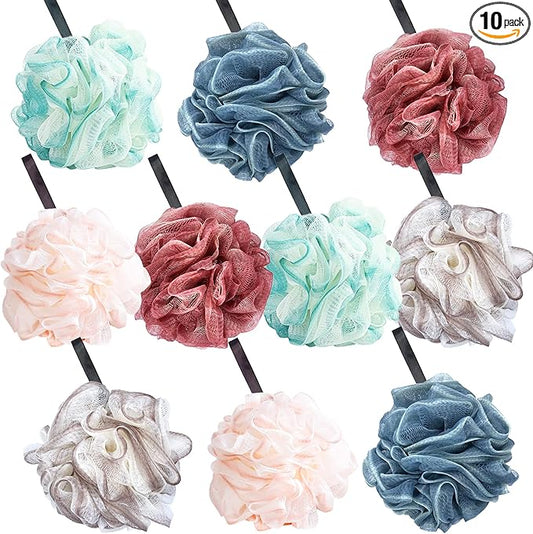 10 Pack Loofah Bath Sponge Luffa, Exfoliating Shower Pouf Balls for Women,Men,Scrubber Cleaning Loofah Bathing Accessories