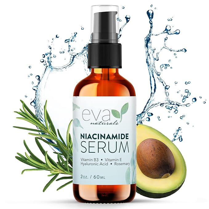 Eva Naturals Niacinamide 5% Serum for Face β B3 Pore Minimizer, Acne Treatment & Dark Spot Corrector with Hyaluronic Acid, Vitamin E, Aloe & Neem β Anti-Aging, Non-Greasy, Hydrating, 2oz