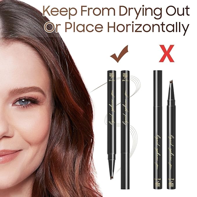 Eyebrow Pencil Eyebrow Microblading Pen - Eye Makeup Brow Pen Liquid Pencil with 4 Micro-Fork Tip, Waterproof & Long-Lasting & Smudge-Proof Brow Pencil, Voluminous Hair Stays on All Day (Light brown)