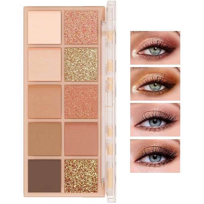 10 Colors Makeup Naked Eyeshadow Palette,Nude Matte Shimmer Eyeshadow Palette,Natural Glitter Pigment Eye Shadow Pallete Set Long Lasting & Waterproof Smokey Eye Professional Beauty Makeup Kit #2