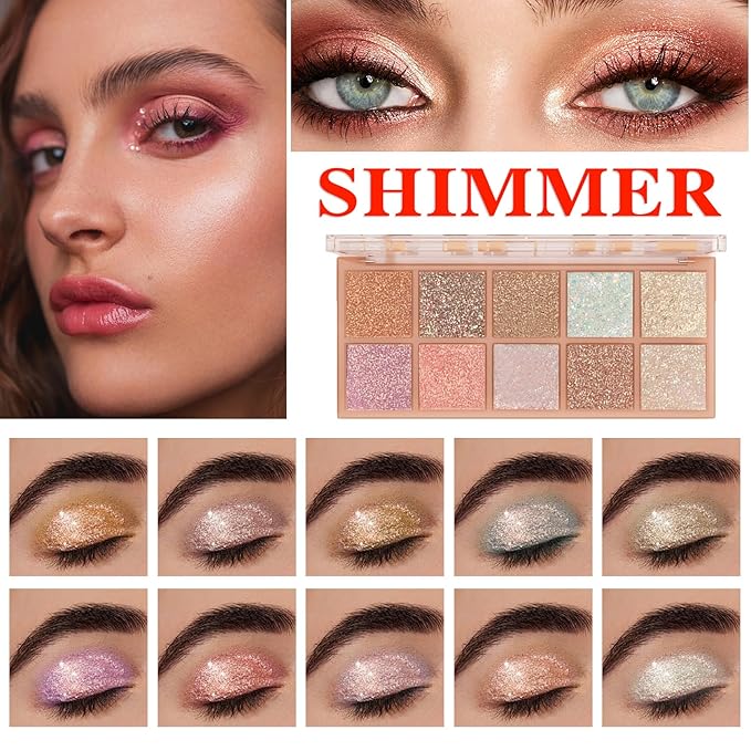 10 Colors Makeup Naked Eyeshadow Palette,Nude Matte Shimmer Eyeshadow Palette,Natural Glitter Pigment Eye Shadow Pallete Set Long Lasting & Waterproof Smokey Eye Professional Beauty Makeup Kit #7