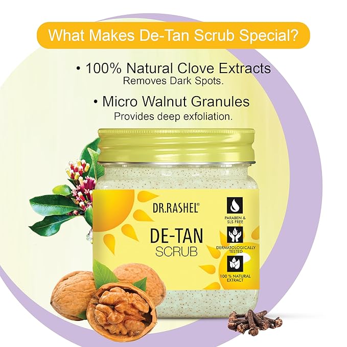 DR RASHEL De-Tan Face & Body Scrub 380ml – Exfoliating Cleanser with Natural Extracts for Tan Removal, Gentle Cleansing & Oil Control – Suitable for Most Skin Types 12.84 Fl Oz