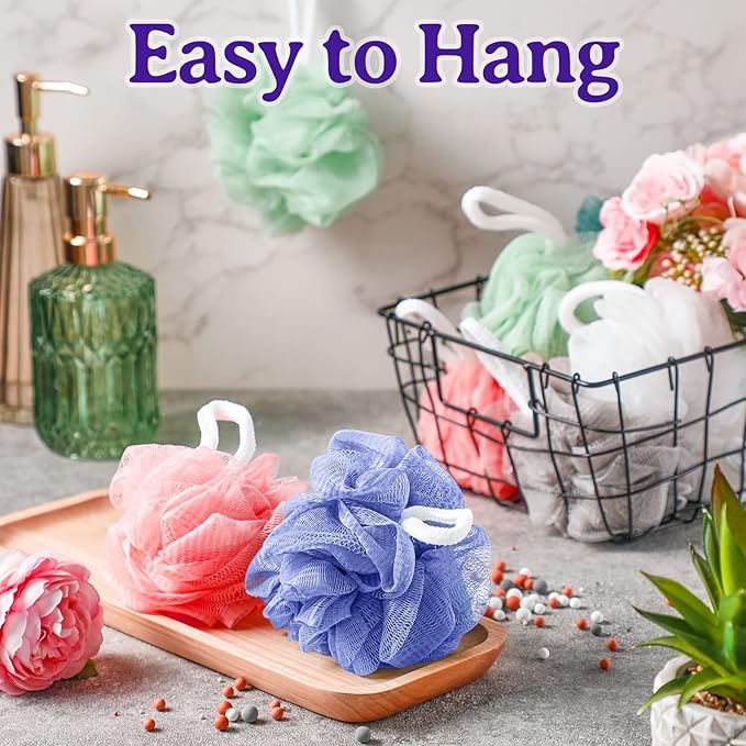 Umigy 60 Pcs Bath Sponge Shower 40g Loofahs Bulk Bath Luffas Exfoliating Body Scrubber Pack Soft Colorful Mesh Balls Puff Bathing Accessories for Men and Women Exfoliating Sponge