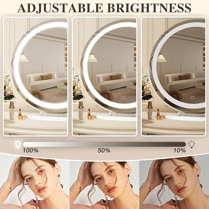 Vanity Mirror, 20 Inch Makeup Mirror with Lights, Large Lighted Vanity Mirror, Light Up Mirror with Smart Touch 3 Colors Dimmable, White