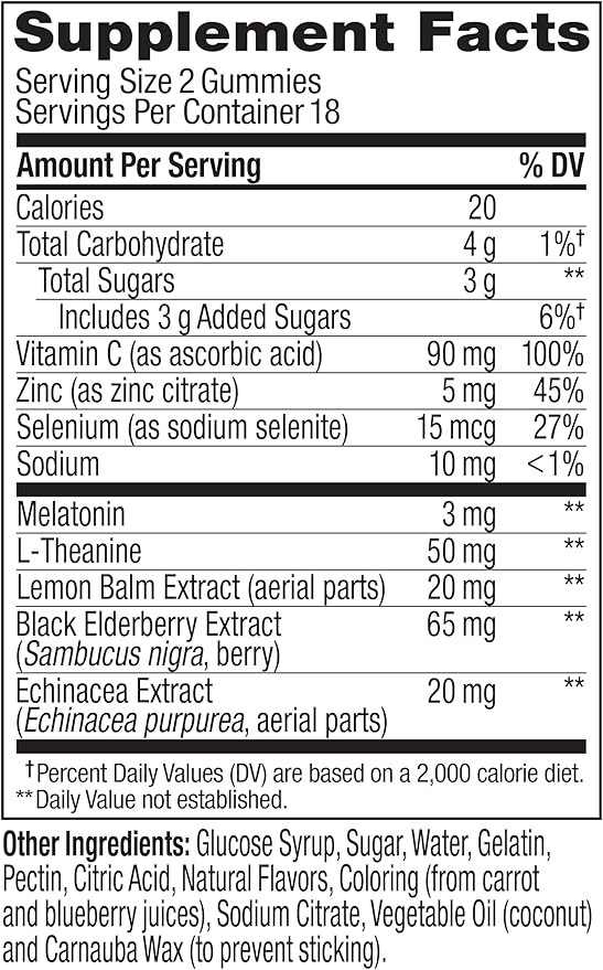 OLLY Sleep Immunity Melatonin Gummy, Vitamin C, Zinc, Echinacea, 3mg Melatonin, Immune and Sleep Support, Berry - 36