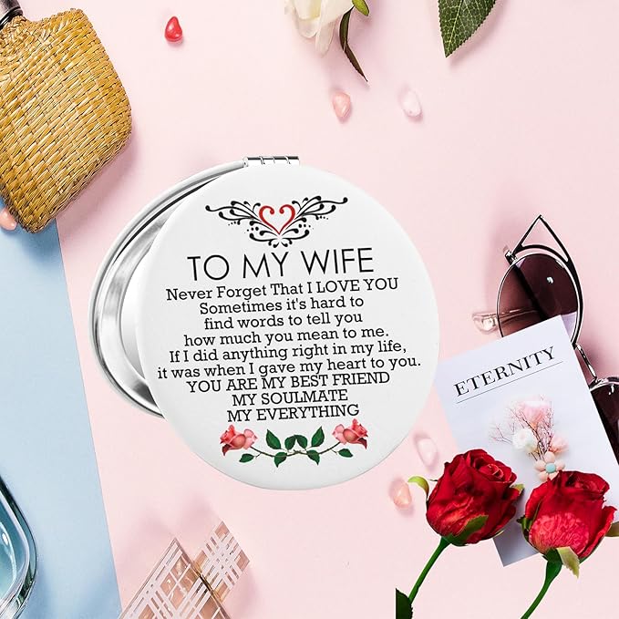 LQRI to My Wife Makeup Mirror I Love You Wife Gift Valentine Day Anniversary Compact Makeup Mirror Wife Thank You Gift