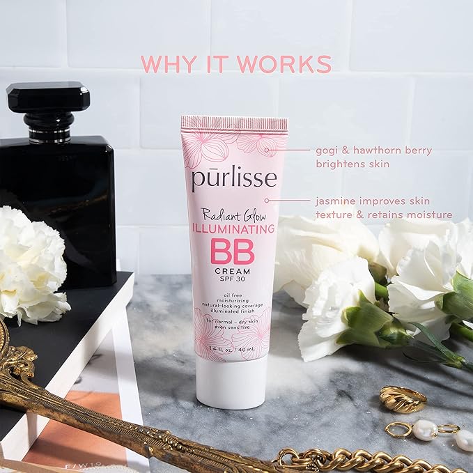 pΕ«rlisse Radiant Glow Illuminating BB Cream with SPF 30 - Glow BB Cream Enriched with Goji & Hawthorn Berry for Dewy Skin - Helps to Improve Skin Texture & Radiance - Deep (1.4 oz)