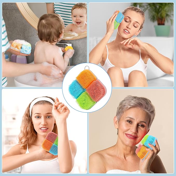 OWIIZI Silicone Loofah Gentle Exfoliating Body Scrubber Food-Grade Soft Lather Well Bath Scrub Brush for Shower or Face