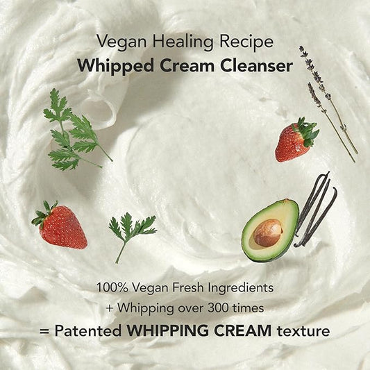 WHIPPED Cream Facial Cleanser Ddalva - Strawberry & Vanilla bean Face Wash - For Dry Dull Skin, Radiant Glow - Moisturizing Cleanser, Niacinamide, Hyaluronic Acid, Vegan Korean Skincare, 4.5 oz