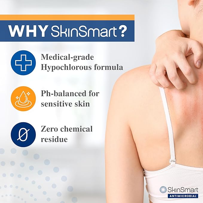 SkinSmart Antimicrobial Eczema Therapy with Hypochlorous Acid, Safely Removes Bacteria so Skin Can Heal, for Adults, Kids and Seniors, Travel Size 2 Ounce Clear Spray (Pack of 3)