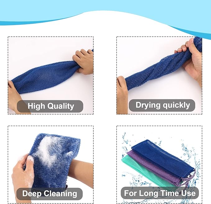 3 PCS African Exfoliating Net,African Net Sponge,Exfoliating Body Scrubber Back Scrubber for Shower,Exfoliating Washcloth African Net Bath Sponge Exfoliating Net for Men Women Daily Shower Bathing