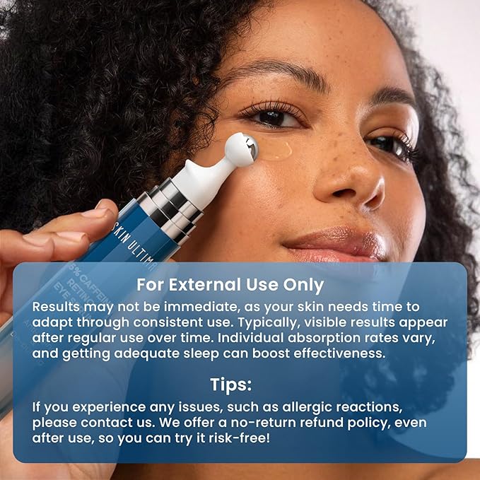 5% Caffeine 5% Retinol Eye Cream for Dark Circles, Puffiness and Bags, Hyaluronic Acid and Niacinamide Under Eye Cream Anti Aging, Eye Serum for Fine Lines, 360Β° Eye Massage Ball Roller