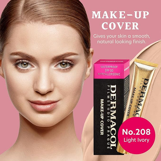 Dermacol Mini Full Coverage Foundation 13g, Liquid Matte Makeup with SPF 30, Waterproof Foundation for Oily Skin, Acne & Under Eye Bags, Long-Lasting Makeup Products Shade -208