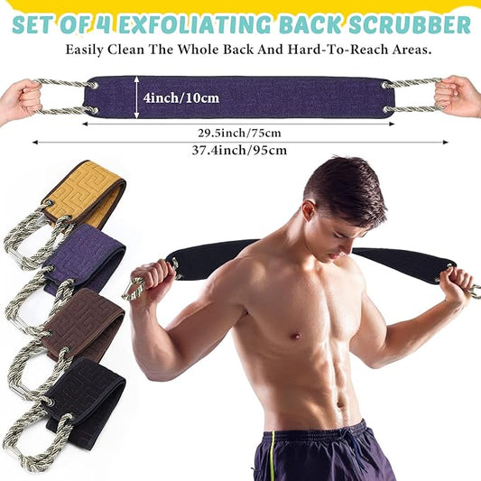 4 Pack Exfoliating Back Scrubber for Shower Back Washer with Handles Double Sided Exfoliator Back Scrubber Washcloth Bath Body Scrub Towel Deep Clean for Men Women